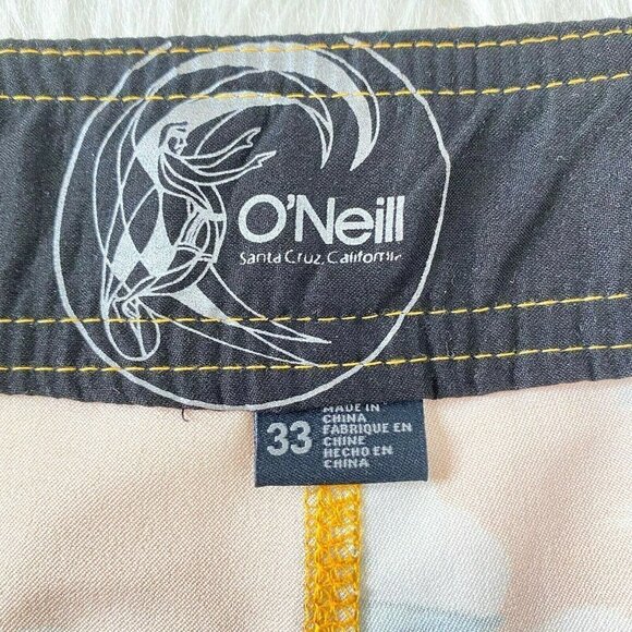 O'Nell Men's size 33 Board Shorts Swim Bathing Suit Orange Green - Picture 7 of 9